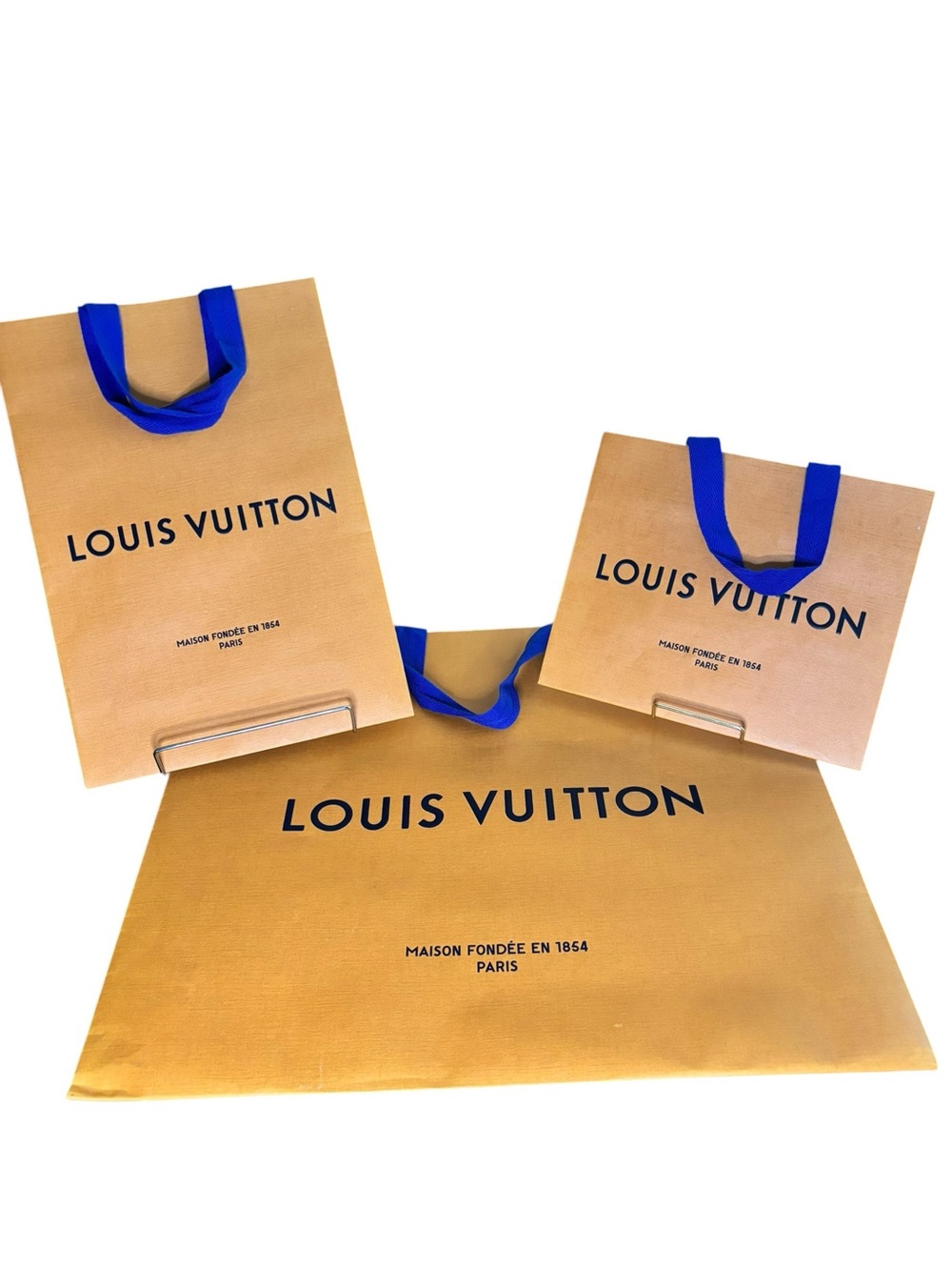 Louis Vuitton Shopping Bag Lot / Bundle – 3 Sizes – Blue Handles